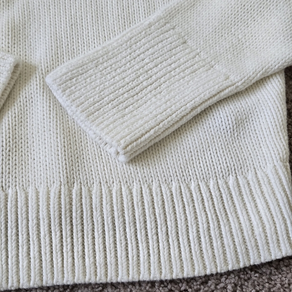 Banana Republic White Chunky Knit Boxy Oversized Cotton V Neck Sweater Medium - Picture 10 of 16